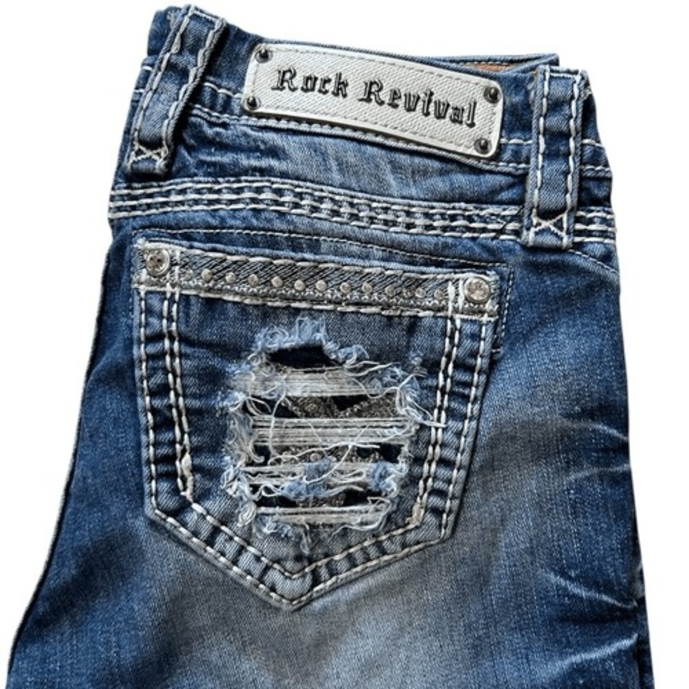 Rock Revival Sherry Easy Capri Distressed Denim Cropped Cuffed Curvy Jeans 26 - Picture 3 of 9